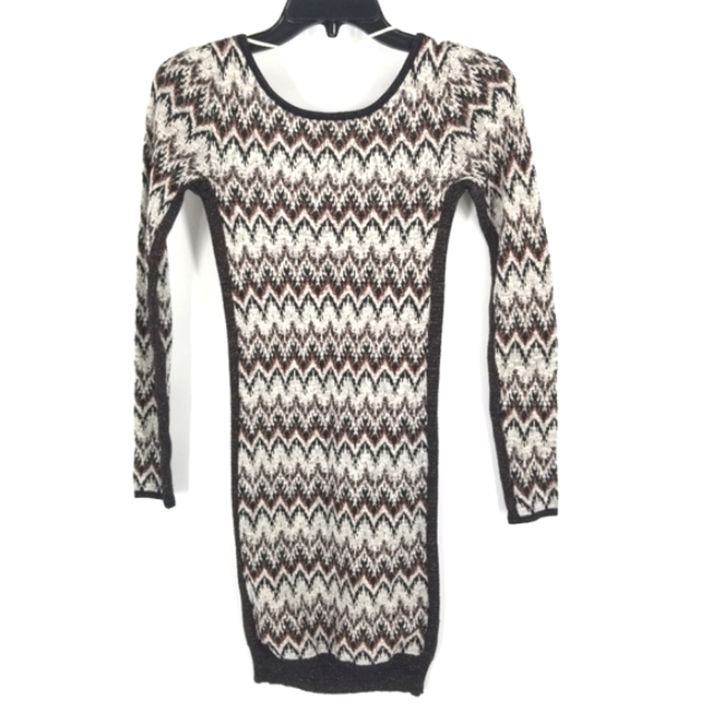 Free People Brown Metallic Chevron Sweater Dress
